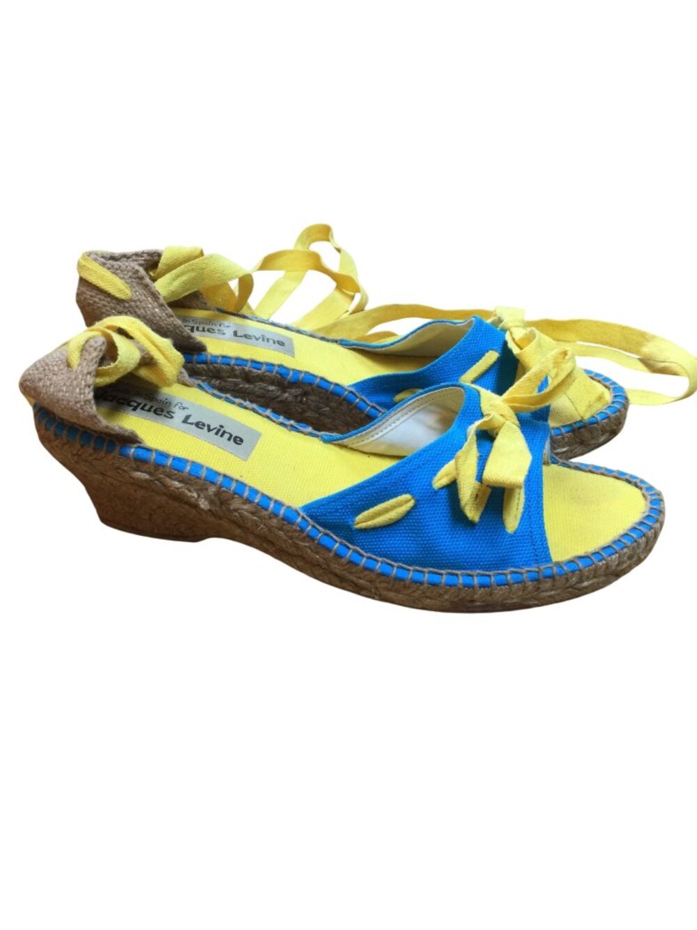 Jacques Levine Espadrille Wedge Sandals Ribbon Tie Womens Size 10 Made In Spain